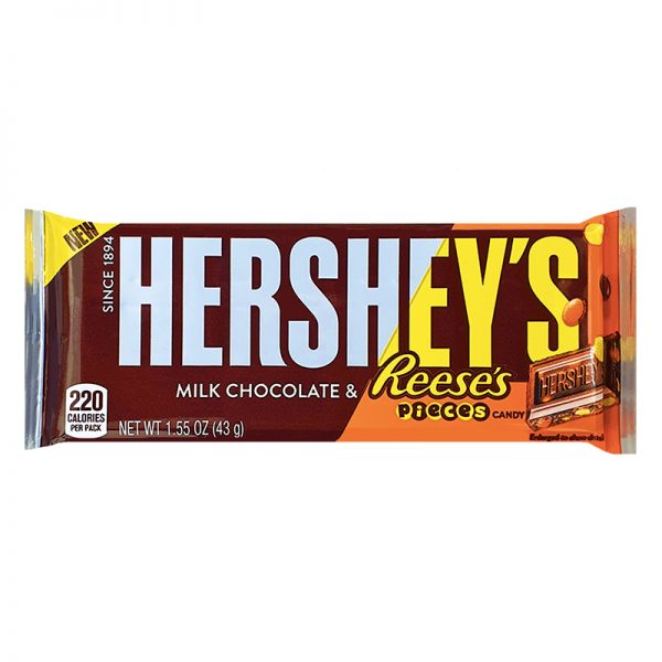 Hershey's milk chocolate and Reese's pieces